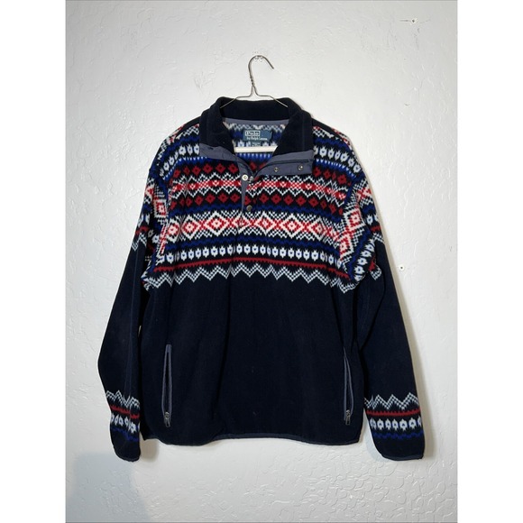 Vintage Polo Ralph Lauren Quarter Zip & Button Fleece Jacket Mens L ✅ (270) - Picture 1 of 10
